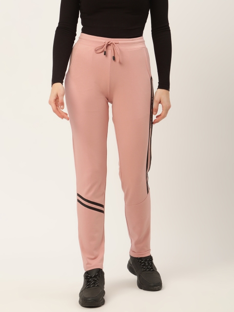 

Madame Women Pink Pure Cotton Solid Track Pants With Striped Detail