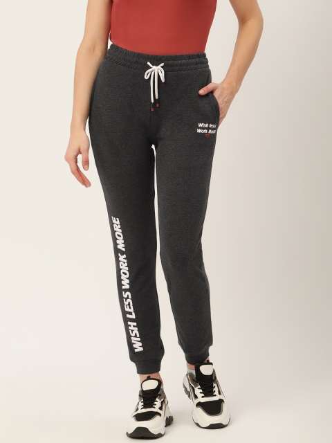 

Madame Women Charcoal Grey Typography Printed Track Pants