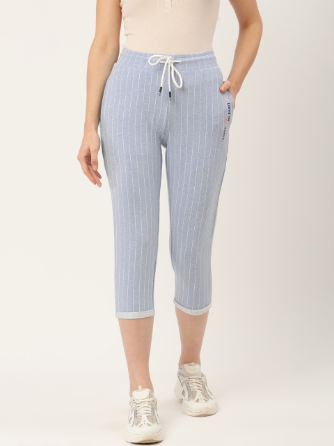 

Madame Women Blue & White Striped Three-Fourth Track Pants