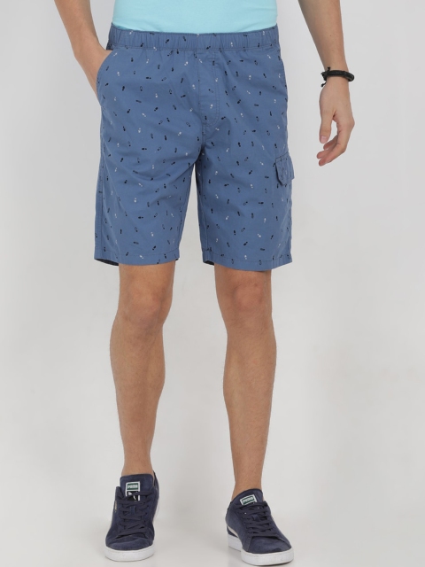 

t-base Men Blue Regular Fit Cotton Printed Shorts