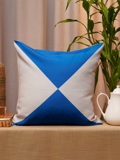 

ZEBA Blue & White Colourblocked Square Cushion Cover