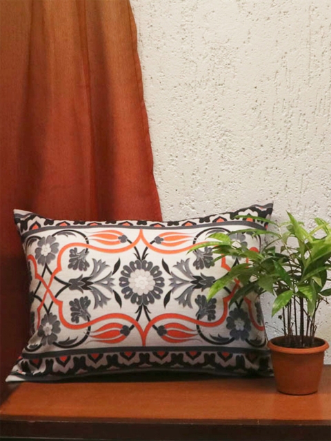 

ZEBA White & Grey Floral Rectangle Cushion Cover