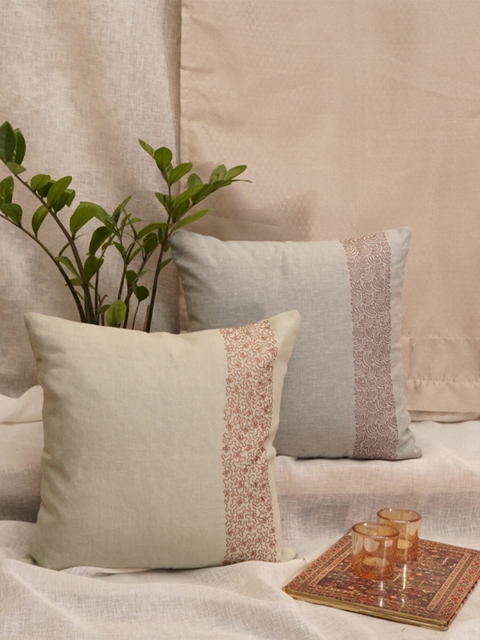 

ZEBA Beige & Grey Embroidered Square Cushion Covers