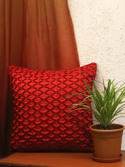 

ZEBA Red Embroidered Square Cushion Covers
