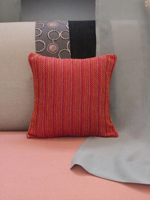 

ZEBA Red & Yellow Striped Square Cushion Covers