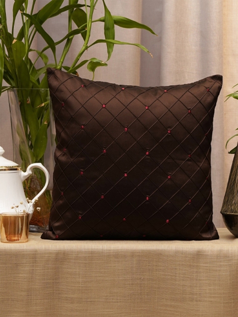 

ZEBA Brown Embroidered Square Cushion Covers