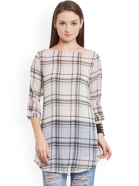 

Ruhaans Off-White Checked Chiffon Tunic