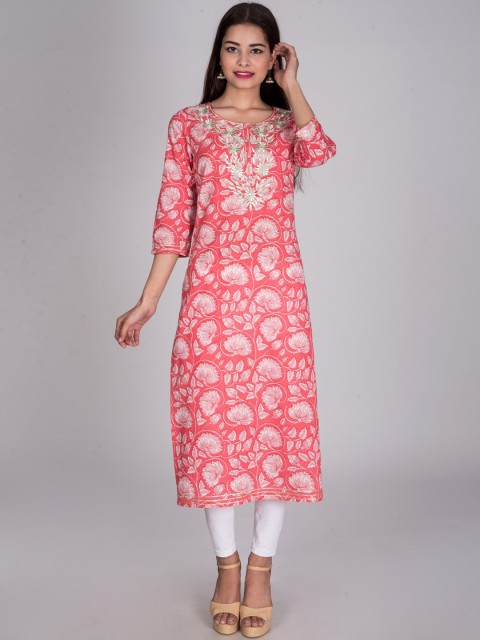 

Swasti Women Pink Ethnic Motifs Printed Kurta with Embroidered Detail