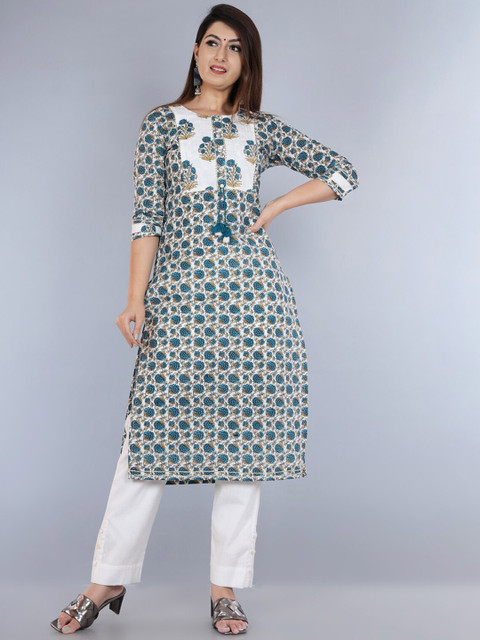 

Swasti Women Blue Floral Printed A-Line Kurta