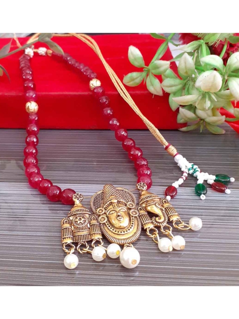 

RICH AND FAMOUS Red & Gold-Toned Agate & Quartz Brass Necklace