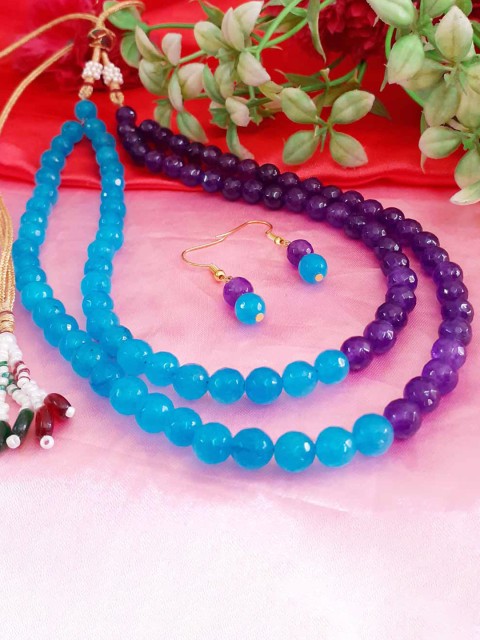 

RICH AND FAMOUS Gold-Plated Blue Quartz Agate Beads Jewellery Set