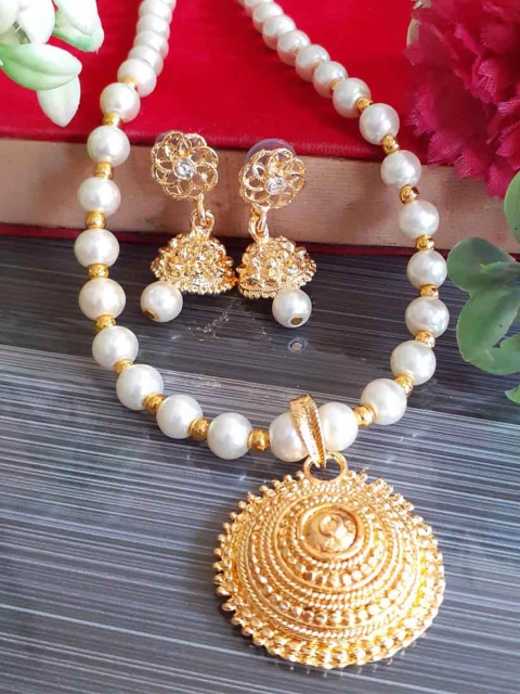 

RICH AND FAMOUS Gold-Plated & White Pearl Beaded Jewellery Set, Multi