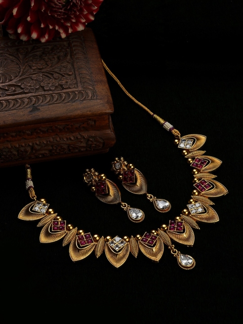 

SOHI Gold-Plated Red Peal Studded Jewellery Set