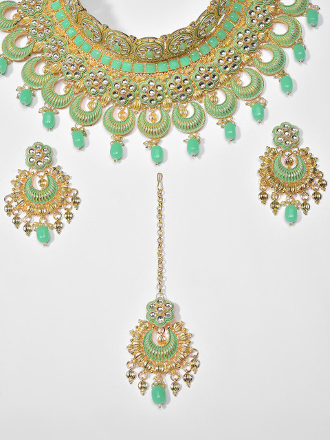 

SOHI Gold-Plated White & Green Kundan-Studded Jewellery Set