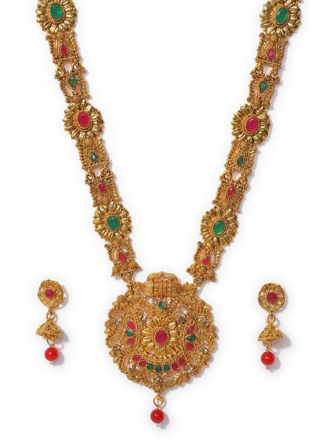 

SOHI Gold-Plated Red & Green Meenakari Jewellery Set