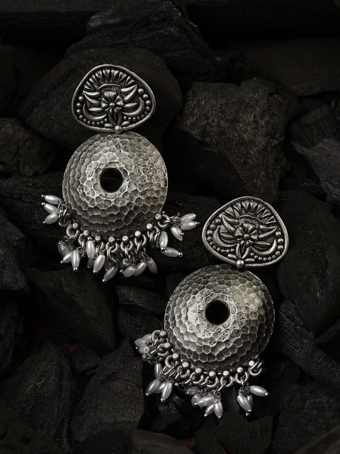 

SOHI Silver-Toned Contemporary Jhumkas Earrings