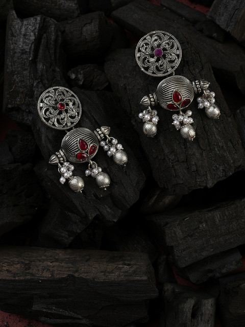 

SOHI Silver-Toned Contemporary Drop Earrings