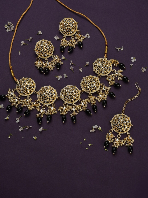 

SOHI Gold-Plated Black Kundan-Studded Jewellery Set