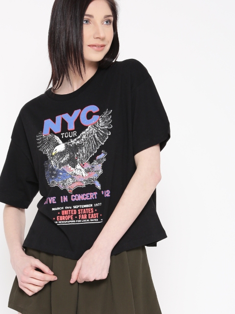 

FOREVER 21 Women Black Printed Top