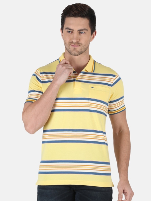 

Monte Carlo Men Yellow & Blue Striped Polo Collar Cotton T-shirt