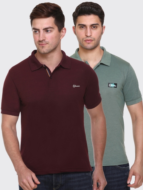 

Obaan Men Pack Of 2 Maroon & Green Polo Collar Cotton T-shirts