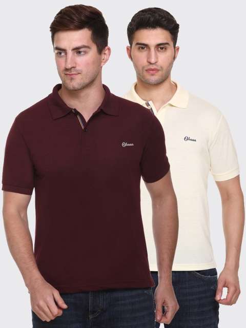 

Obaan Men Pack of 2 Maroon & Yellow Polo Collar T-shirt