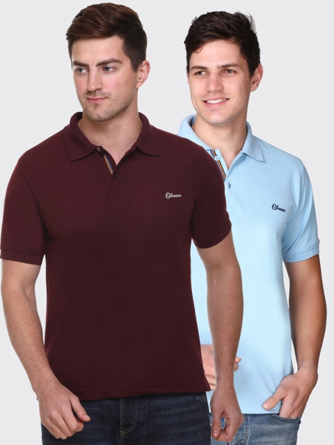 

Obaan Men Pack of 2 Maroon & Blue Polo Collar T-shirts