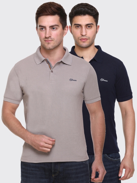 

Obaan Men Pack of 2 Grey & Navy Blue Polo Collar Cotton T-shirts