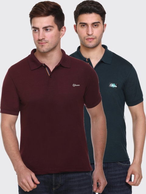 

Obaan Men Pack of 2 Maroon & Green Polo Collar T-shirt