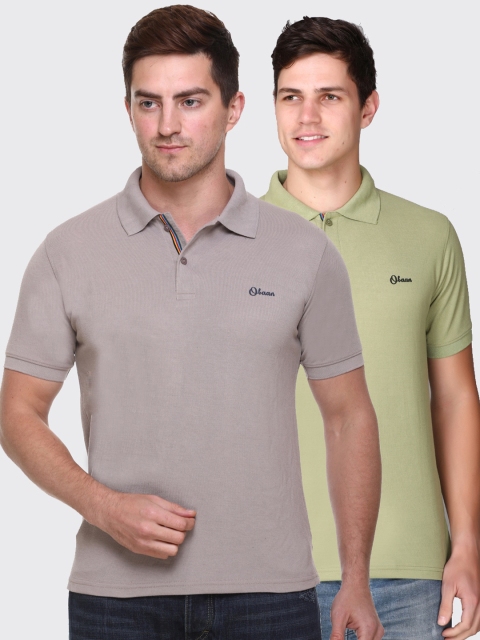 

Obaan Men Grey & Green Pack Of 2 Polo Collar T-shirt