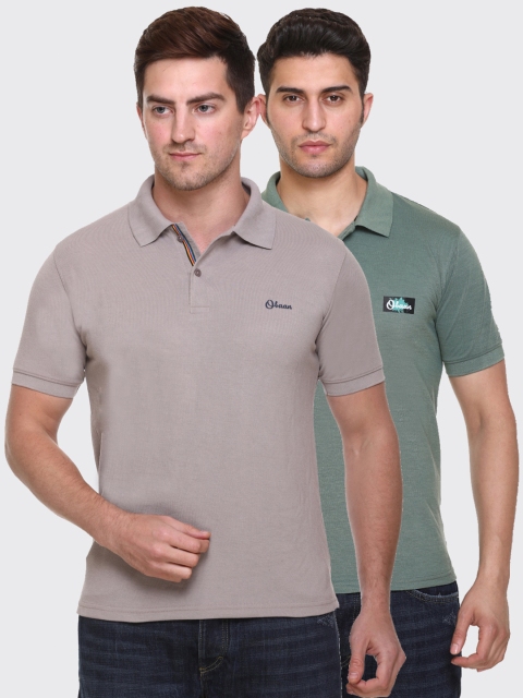 

Obaan Men Grey & Green Pack of 2 Polo Collar Cotton Blend T-shirts