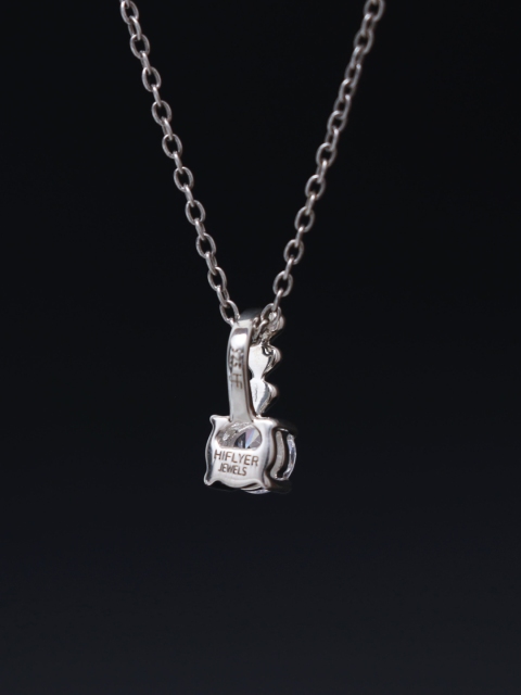 

HIFLYER JEWELS Rhodium-Plated White CZ Stone-Studded Pendant With Chain