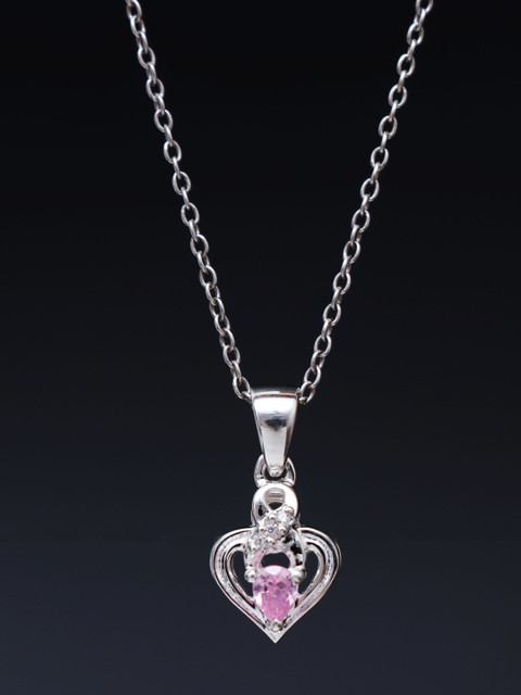 

HIFLYER JEWELS Rhodium-Plated & Pink CZ-Studded Pendant