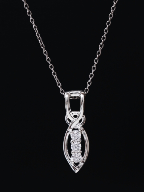 

HIFLYER JEWELS Rhodium-Plated Silver-Toned & White CZ-Studded Pendant With Chain