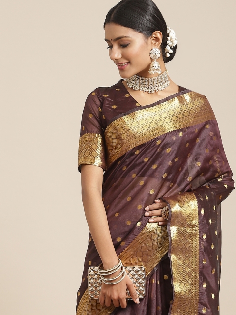 

Satrani Brown Woven Design Zari Jacquard Chanderi Silk Banarasi Saree