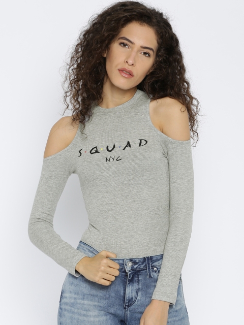 

FOREVER 21 Women Grey Printed Round Neck T-shirt