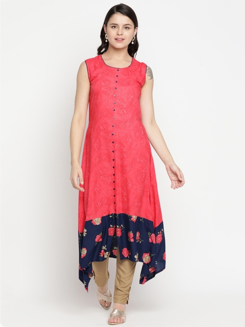 

V2 Value & Variety Women Red & Navy Blue Floral Printed Kurta