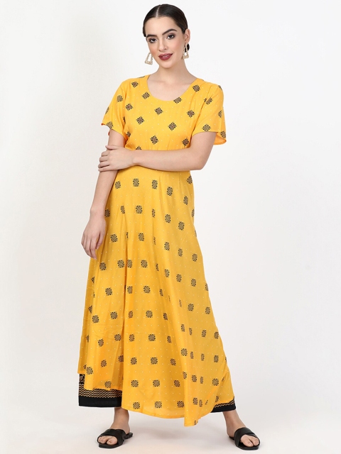 

V2 Value & Variety Women Mustard Ethnic Motifs Printed A-Line Kurta