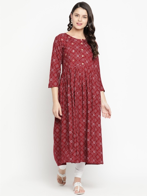

V2 Value & Variety Women Maroon Ethnic Motifs Printed Anarkali Kurta