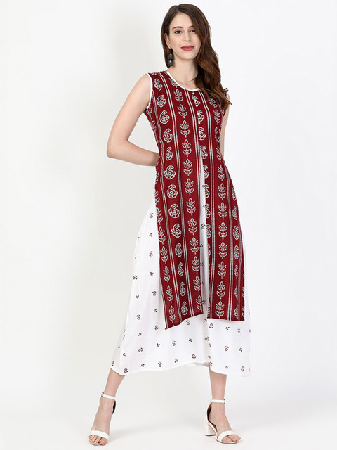 

V2 Value & Variety Women Maroon & White Floral Printed Kurta