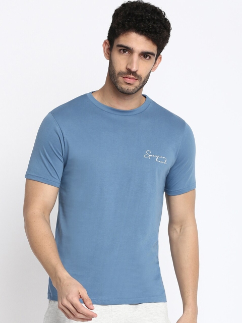 

SPARROWHAWK Men Blue Solid Cotton Lounge T-shirts