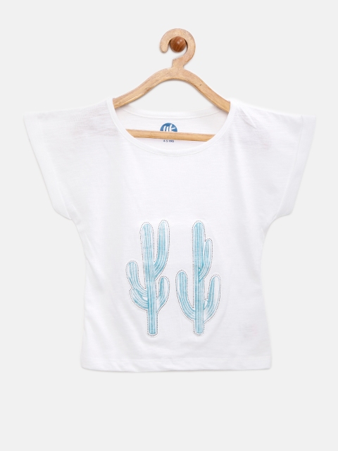 

YK Girls White Solid Round Neck T-shirt