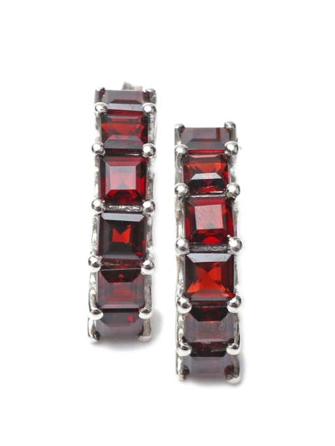 

HIFLYER JEWELS Silver-Toned & Red Contemporary Half Hoop Earrings