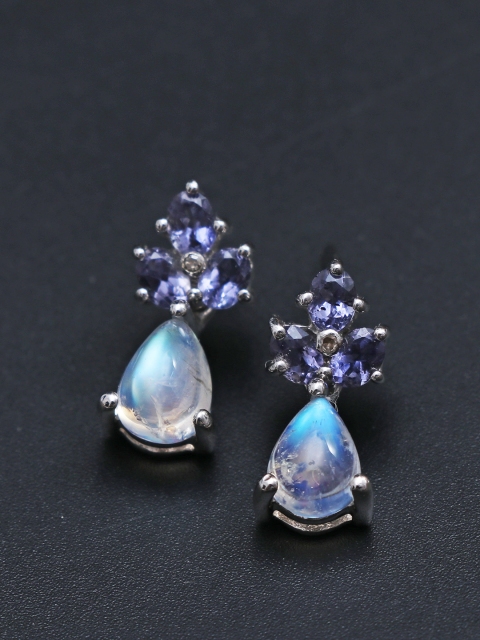 

HIFLYER JEWELS White 925 Sterling Silver Moonstone Tanzanite Gemstone Drop Earring