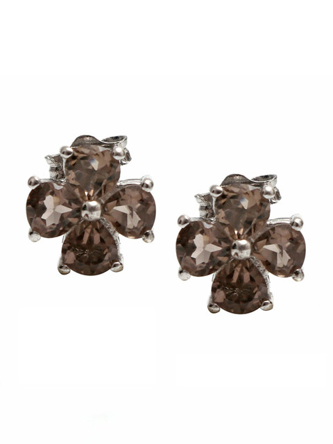 

HIFLYER JEWELS Brown Rhodium-Plated Floral Studs Earrings