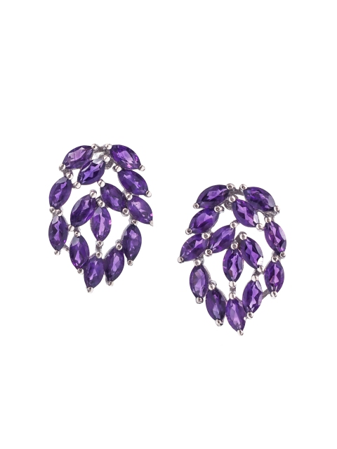 

HIFLYER JEWELS Purple-Toned & Rhodium-Plated Amethyst Chandelier Studs Earrings