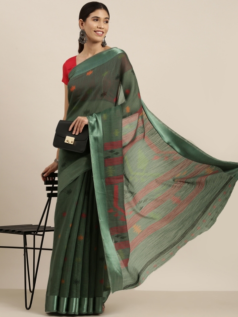 

Sangria Teal Green Woven Design Cotton Silk Saree