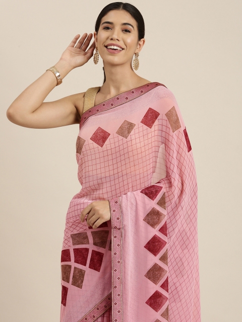 

Sangria Pink Checked Pure Georgette Saree