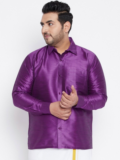 

VASTRAMAY PLUS Men Purple Silk Blend Ethnic Shirt