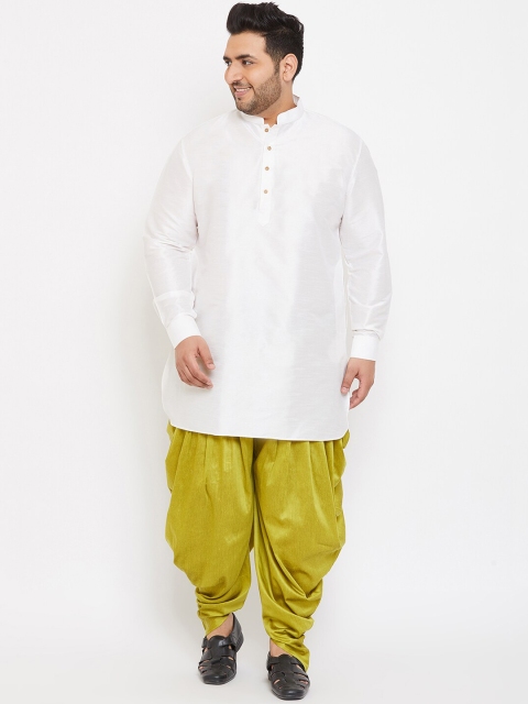 

VASTRAMAY PLUS Men Plus Size White & Lime Green Kurta with Patiala